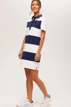 Trina Turk Conners Striped Polo Dress - Cozy Ponte Ink/Whitewash Clearance