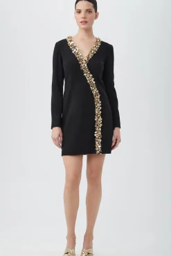 Trina Turk Darliah Long-Sleeve Cocktail Dress With Gold Trim Black Discount