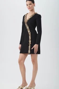 Trina Turk Darliah Long-Sleeve Cocktail Dress With Gold Trim Black Discount
