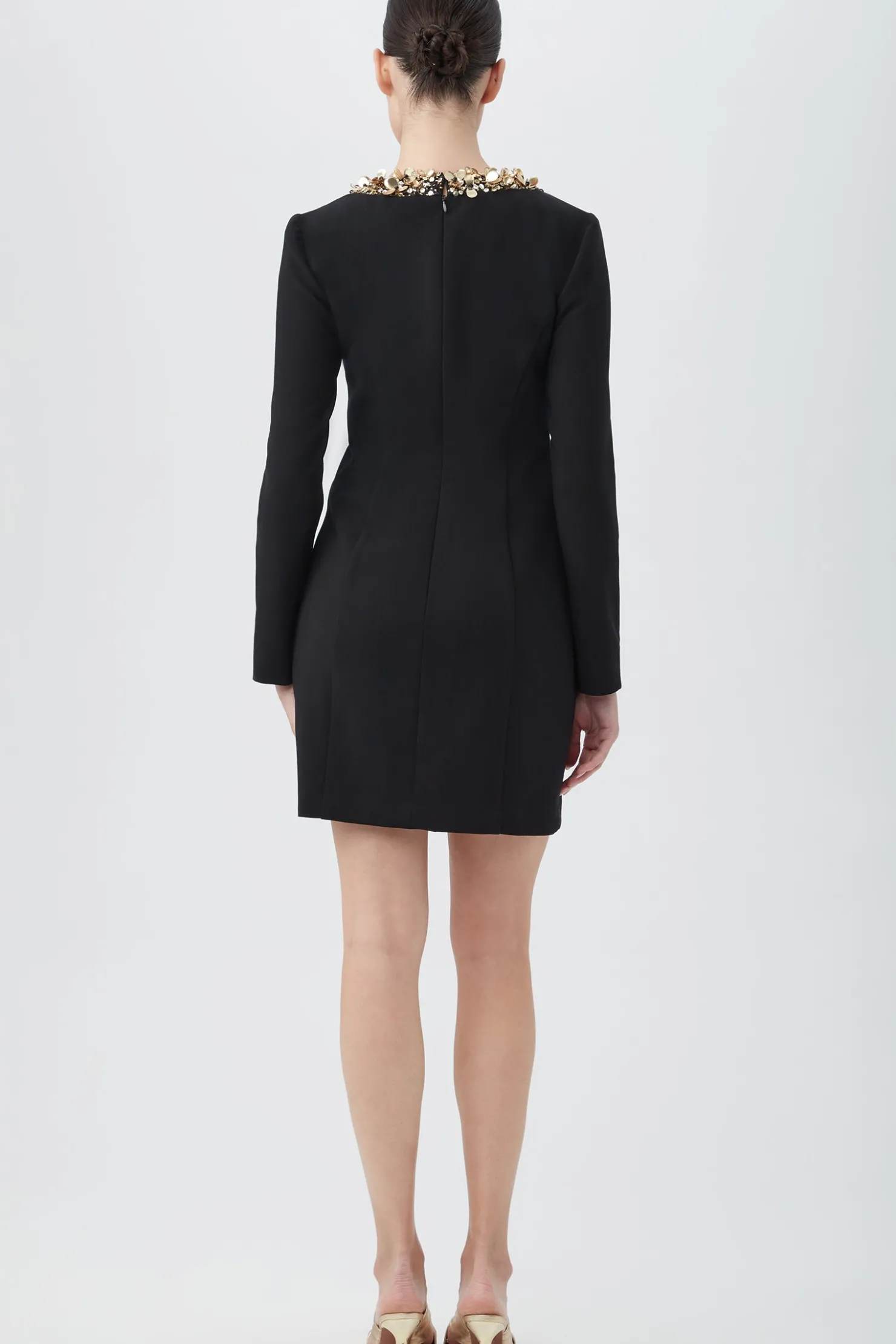 Trina Turk Darliah Long-Sleeve Cocktail Dress With Gold Trim Black Discount