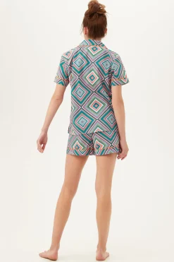 Trina Turk Diamond Geo Women's Short Sleeve Shorty Poplin PJ Set Multi Outlet