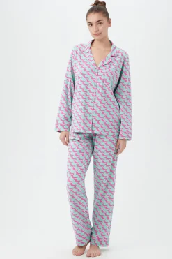 Trina Turk Dog Walk Classic PJ Set Purple Fashion