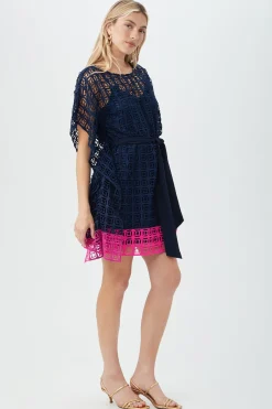 Trina Turk Dora Caftan Dress - Block Party Lace Indigo/Petal Pink Fashion