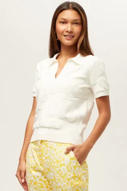 Trina Turk Guiness Short-Sleeve Polo Top - Linsk Terry White Discount