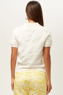 Trina Turk Guiness Short-Sleeve Polo Top - Linsk Terry White Discount