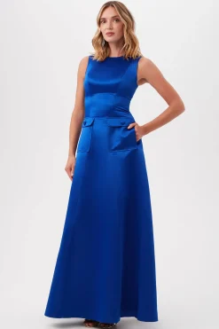 Trina Turk Guinevere Satin Sleeveless A-Line Gown Bewitching Blue Best