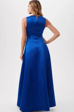 Trina Turk Guinevere Satin Sleeveless A-Line Gown Bewitching Blue Best