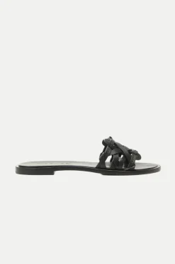 Trina Turk Haia Woven Leather Slide Sandal Black Fashion