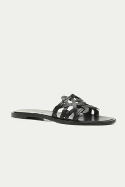 Trina Turk Haia Woven Leather Slide Sandal Black Fashion