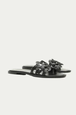 Trina Turk Haia Woven Leather Slide Sandal Black Fashion