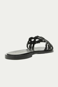 Trina Turk Haia Woven Leather Slide Sandal Black Fashion