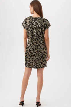 Trina Turk Hasil 2 Metallic Knit Jacquard Short Sleeve Zip-Front Dress Multi Fashion