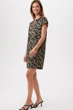 Trina Turk Hasil 2 Metallic Knit Jacquard Short Sleeve Zip-Front Dress Multi Fashion