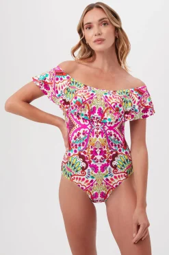 Trina Turk Hawaiian Garden Off-The-Shoulder Ruffle One Piece Swimsuit Multi Online