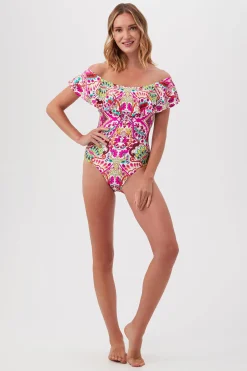 Trina Turk Hawaiian Garden Off-The-Shoulder Ruffle One Piece Swimsuit Multi Online