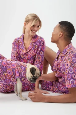 Trina Turk Honeycomb Dots Short Sleeve Jersey Dog Pajama Shirt Purple Clearance