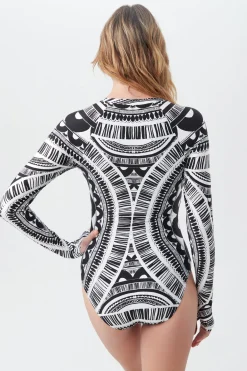 Trina Turk Hula Long-Sleeve Half-Zip One-Piece Paddle Suit Multi Clearance