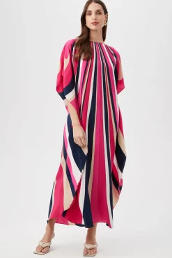 Trina Turk Jalani Maxi Caftan Dress - Wynwood Waves Silk Petal Pink Multi Hot