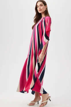 Trina Turk Jalani Maxi Caftan Dress - Wynwood Waves Silk Petal Pink Multi Hot
