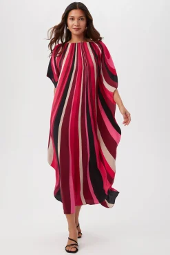 Trina Turk Jalani Maxi Caftan Dress - Wynwood Waves Silk Fairy Fuchsia Multi New
