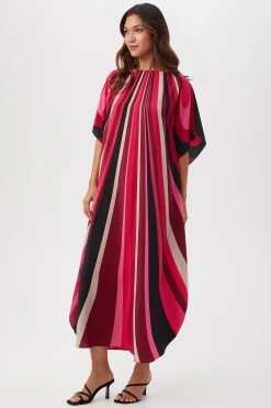 Trina Turk Jalani Maxi Caftan Dress - Wynwood Waves Silk Fairy Fuchsia Multi New