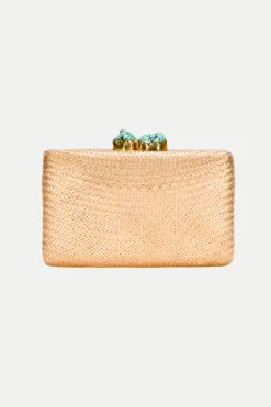 Trina Turk Jen Straw Clutch with Turquoise Closure Gold Clearance