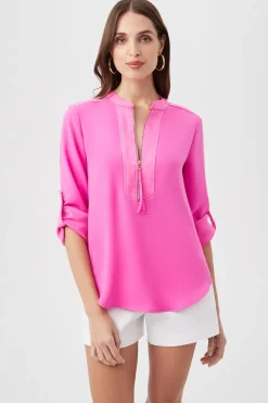 Trina Turk Kaiko 3/4-Sleeve Half-Zip Top Outlet