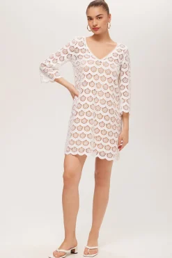 Trina Turk Lita Crochet 3/4-Sleeve Dress White Online