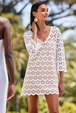 Trina Turk Lita Crochet 3/4-Sleeve Dress White Online