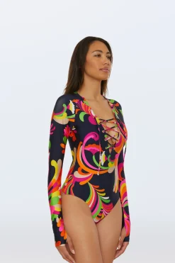 Trina Turk Long-Sleeve Paddle Suit - Palms Paradise Multi Online