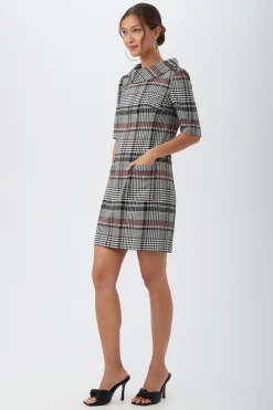 Trina Turk Maleko Short-Sleeve Shift Dress With Folded Collar Multi New