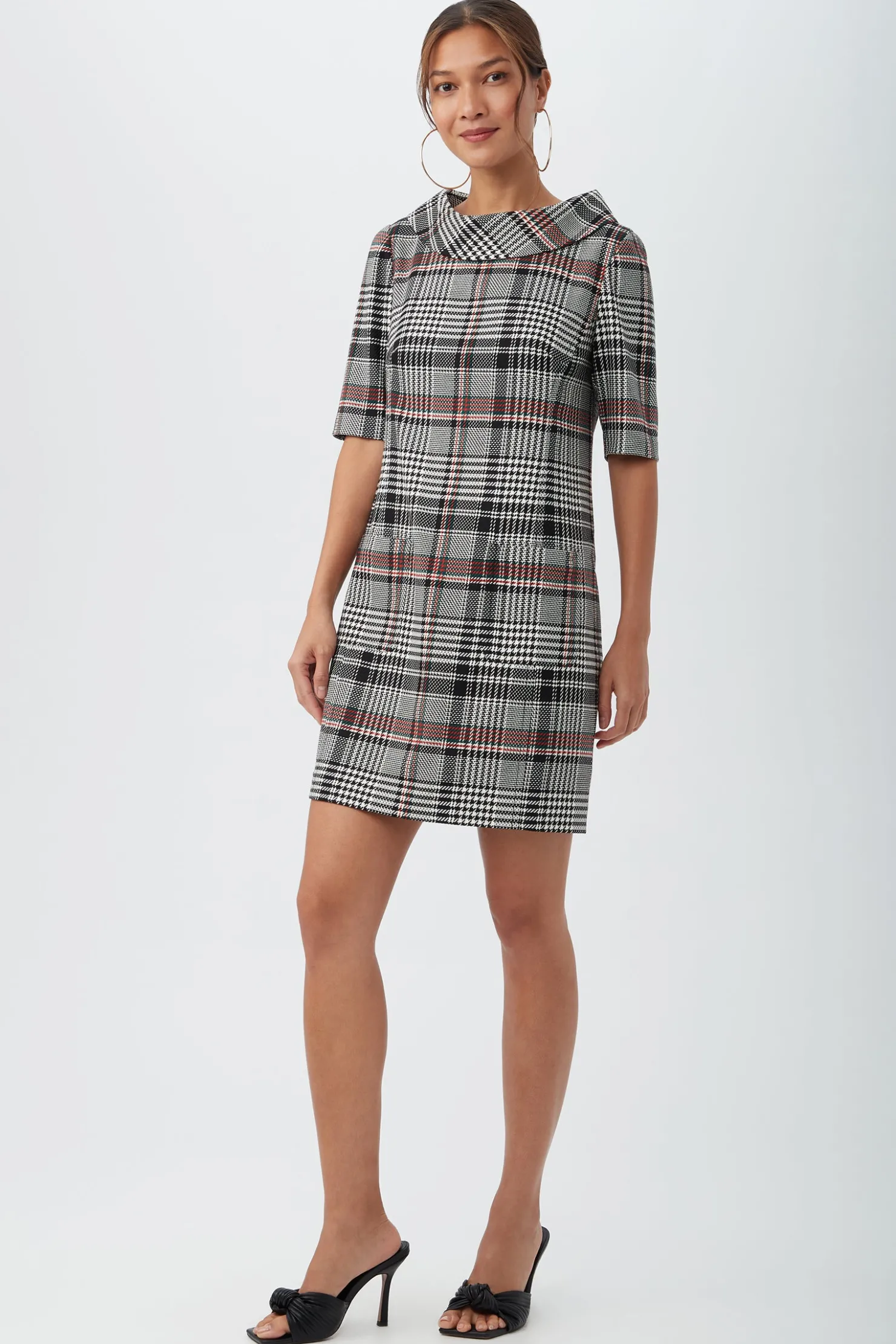 Trina Turk Maleko Short-Sleeve Shift Dress With Folded Collar Multi New