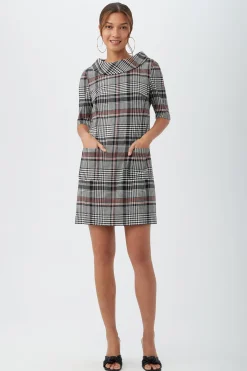 Trina Turk Maleko Short-Sleeve Shift Dress With Folded Collar Multi New
