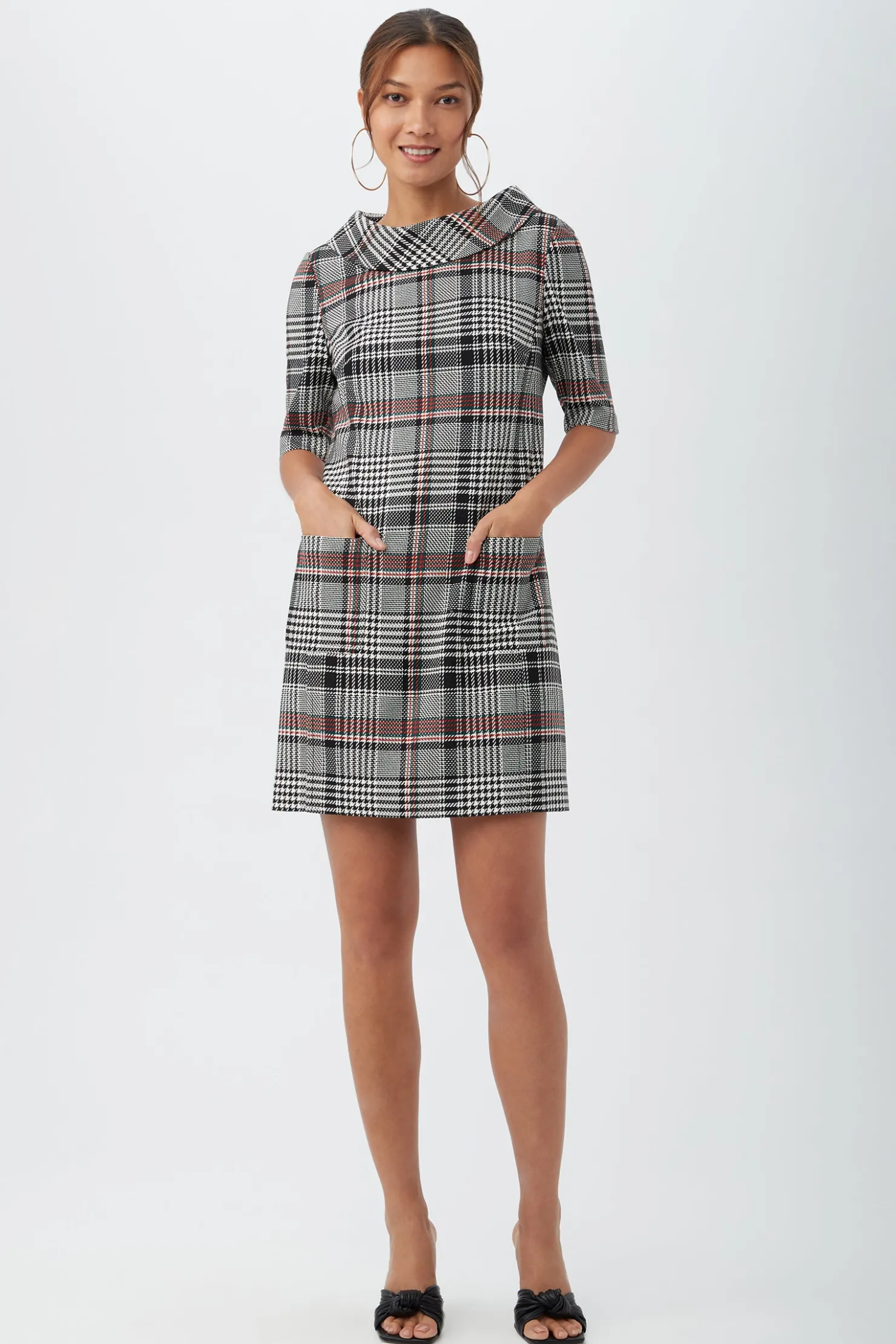 Trina Turk Maleko Short-Sleeve Shift Dress With Folded Collar Multi New