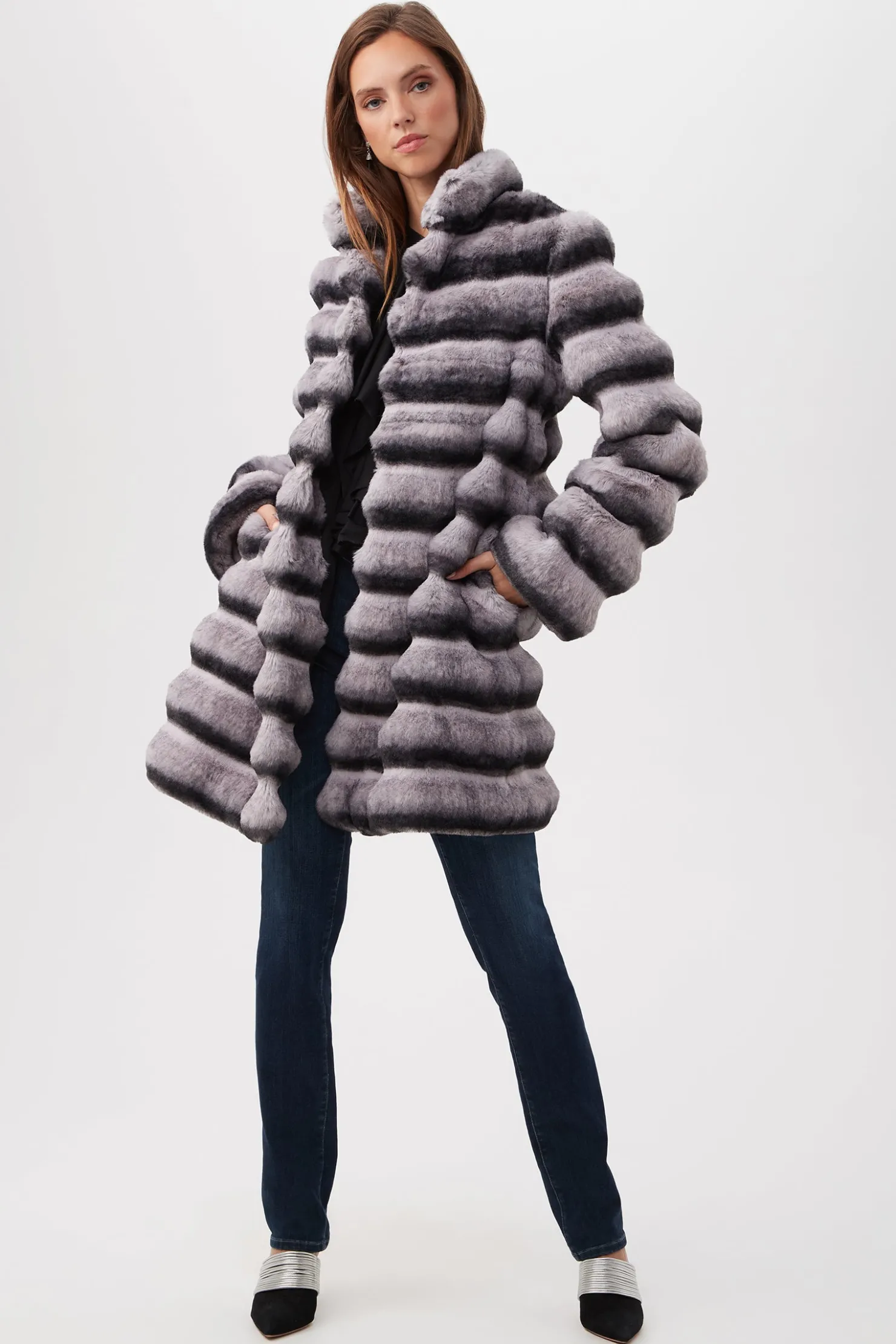 Trina Turk Mikel 2 Faux Fur Mid-Length Coat Natural Fashion