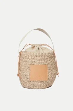 Trina Turk Mila Straw Bucket Bag with Drawstring Closure Natural Hot