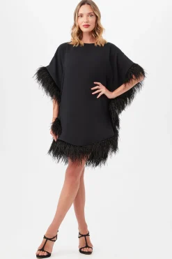 Trina Turk Mini Neena Boatneck Dress With Feather Trim Black Outlet