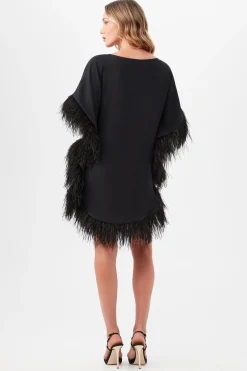 Trina Turk Mini Neena Boatneck Dress With Feather Trim Black Outlet