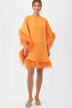 Trina Turk Mini Neena Boatneck Dress With Feather Trim Outlet