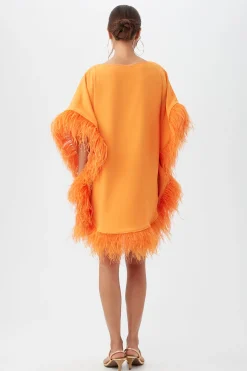Trina Turk Mini Neena Boatneck Dress With Feather Trim Outlet