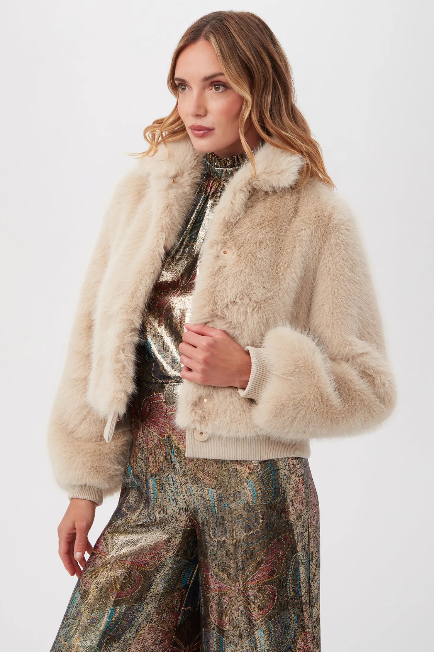 Trina Turk Morris Short Faux Fur Coat Fashion