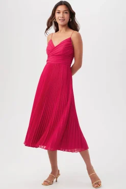 Trina Turk Natalie Sleeveless A-Line Midi Dress With Accordion Pleats New