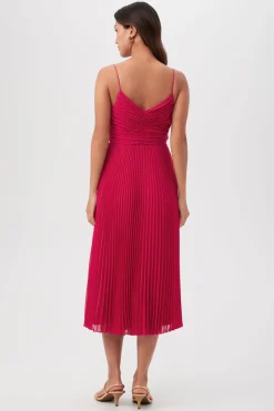 Trina Turk Natalie Sleeveless A-Line Midi Dress With Accordion Pleats New