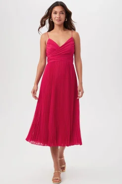 Trina Turk Natalie Sleeveless A-Line Midi Dress With Accordion Pleats New