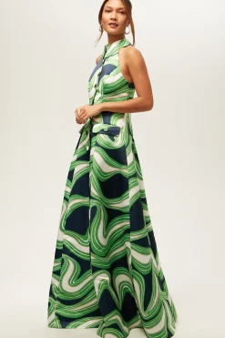 Trina Turk Official Sleeveless Maxi Dress - Serena Satin Multi Hot