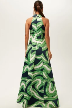 Trina Turk Official Sleeveless Maxi Dress - Serena Satin Multi Hot