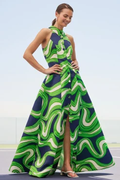 Trina Turk Official Sleeveless Maxi Dress - Serena Satin Multi Hot