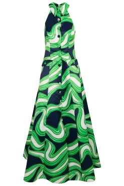 Trina Turk Official Sleeveless Maxi Dress - Serena Satin Multi Hot