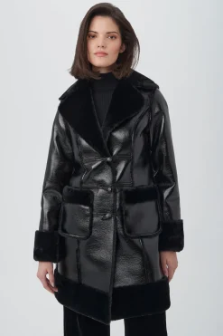 Trina Turk Prisley Laminated Shearling Coat With Toggle Closures BLACK Online