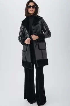 Trina Turk Prisley Laminated Shearling Coat With Toggle Closures BLACK Online
